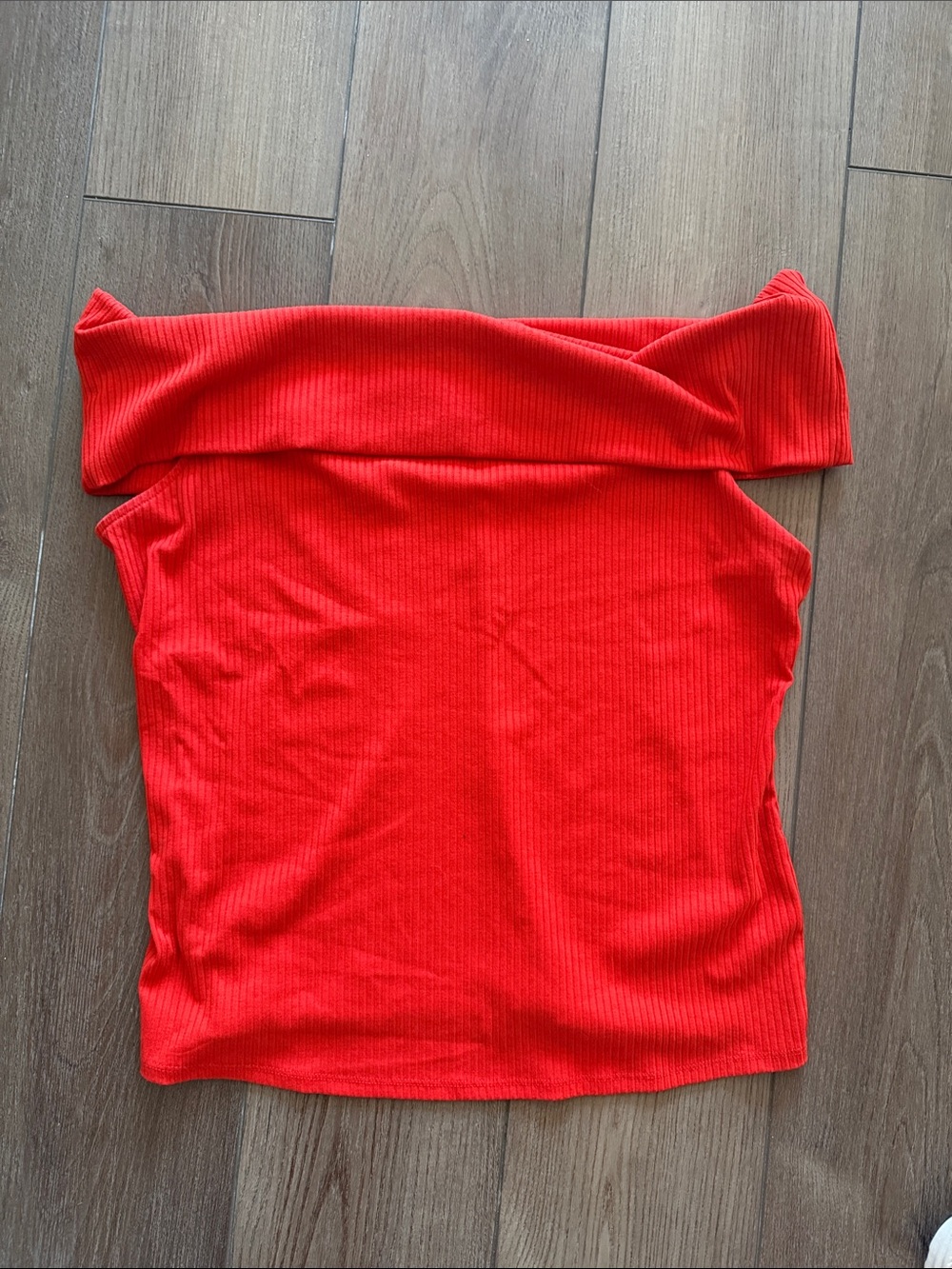a new day Off-Shoulder Ribbed Crop Top in Bright Red
